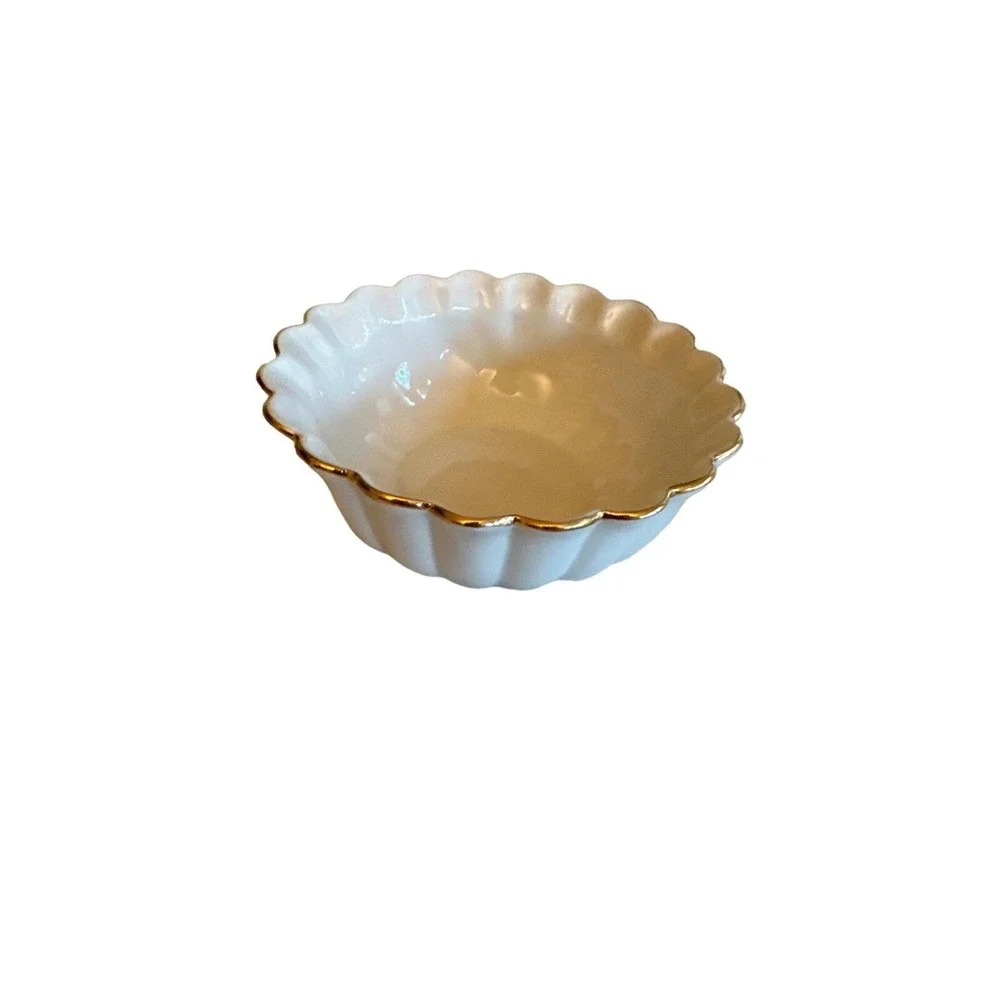Lenox Ivory Cream Rosebud Trinket Dish Gold Trim Embossed Bowl